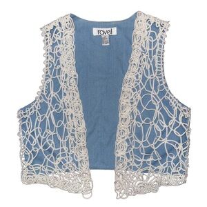 💙💖Ravel Retro Sheer Soutache Crochet Western Blue Sleeveless Vest Cottage